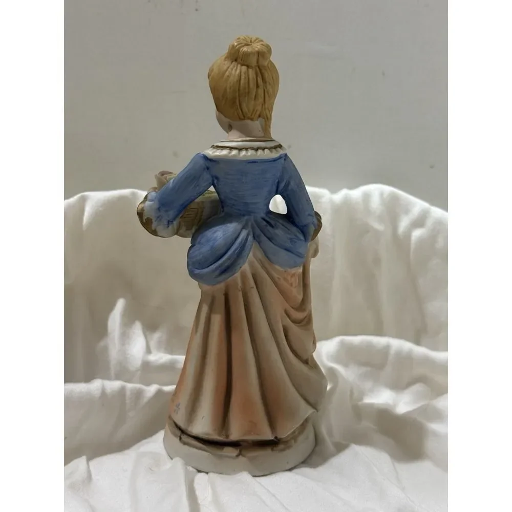 Victorian Lady Figurine Vintage Porcelain Holding A Basket Of Flowers